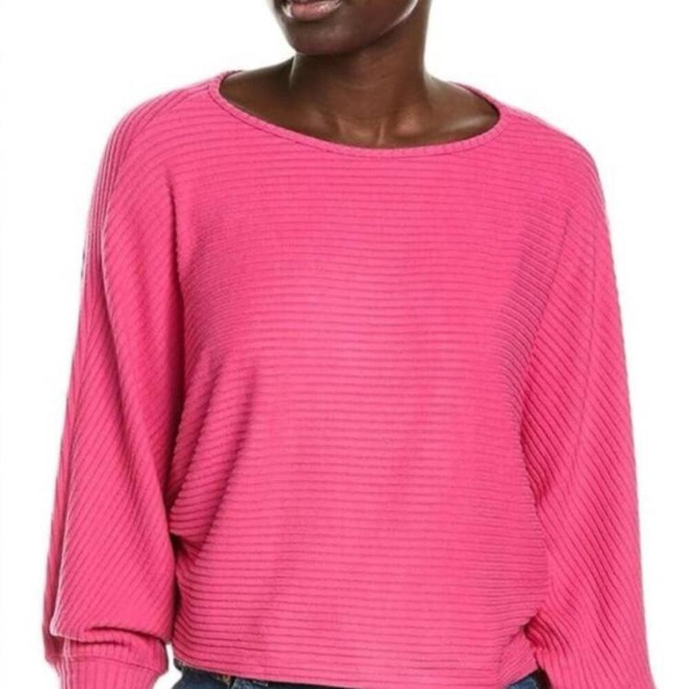 Velvet By Graham & Spencer Medium Pink Pepper Dolman Sleeve Lux Rib Top - NWT